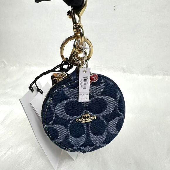 Coach Circular Coin Pouch Bag Charm In Signature Gold/Denim/Natural NWT CZ256 - Picture 10 of 10